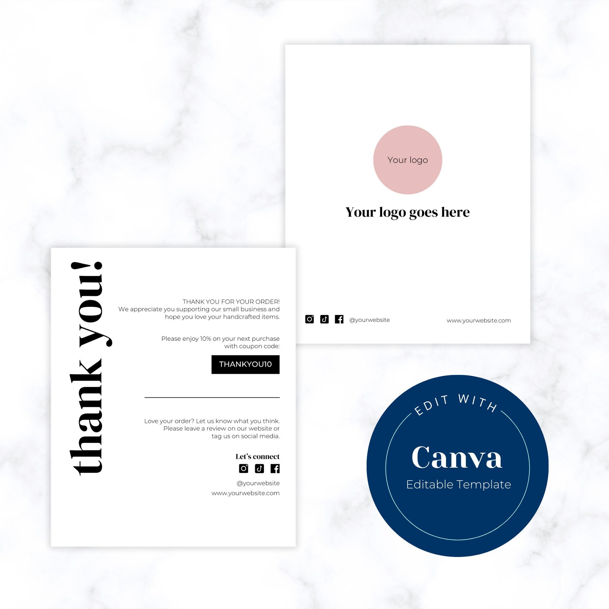 Minimalistic Thank you Card (Vertical) 4.5 x 5.5, Editable or Printable Business Package Insert Card Canva Template