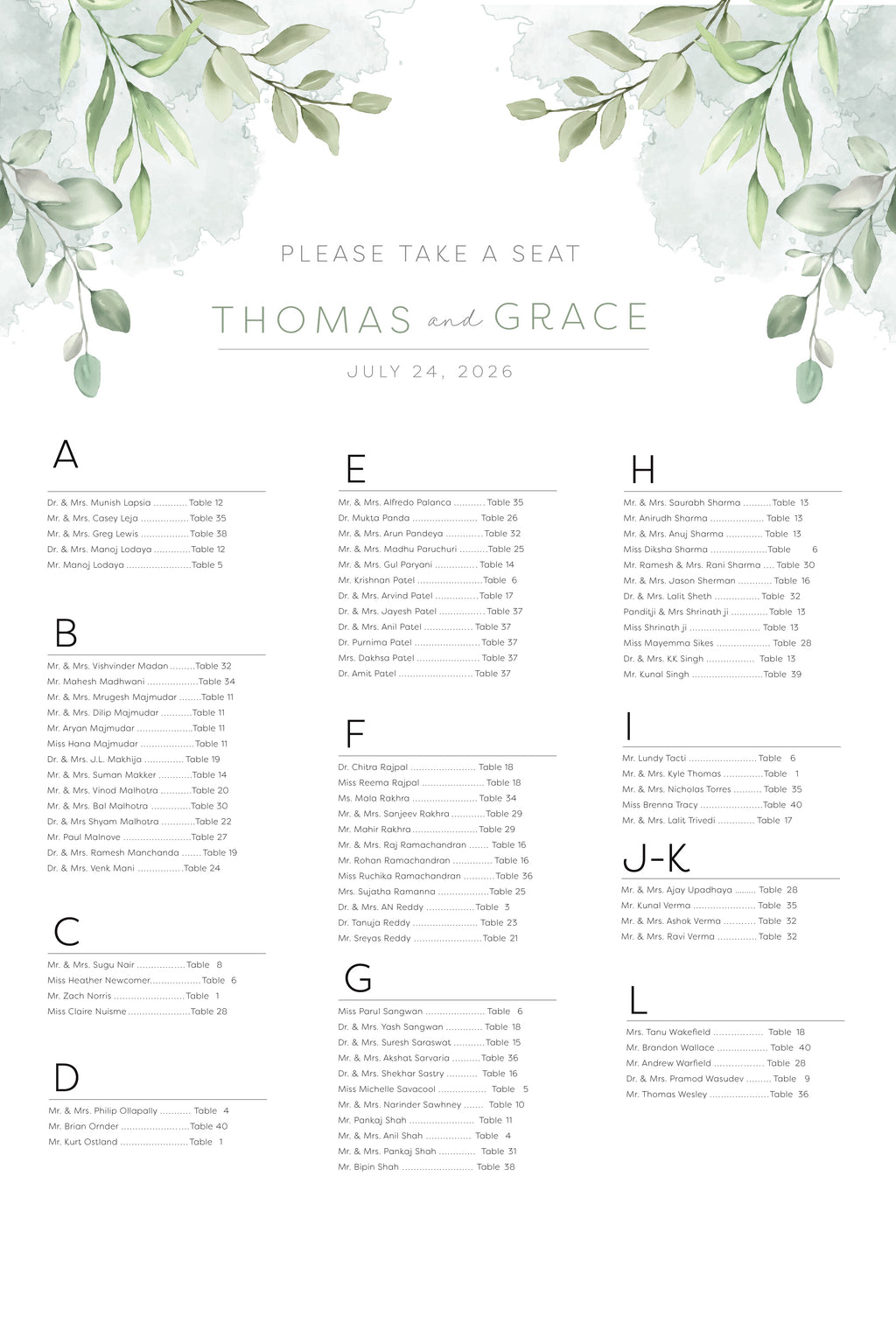 Wedding Seating Chart