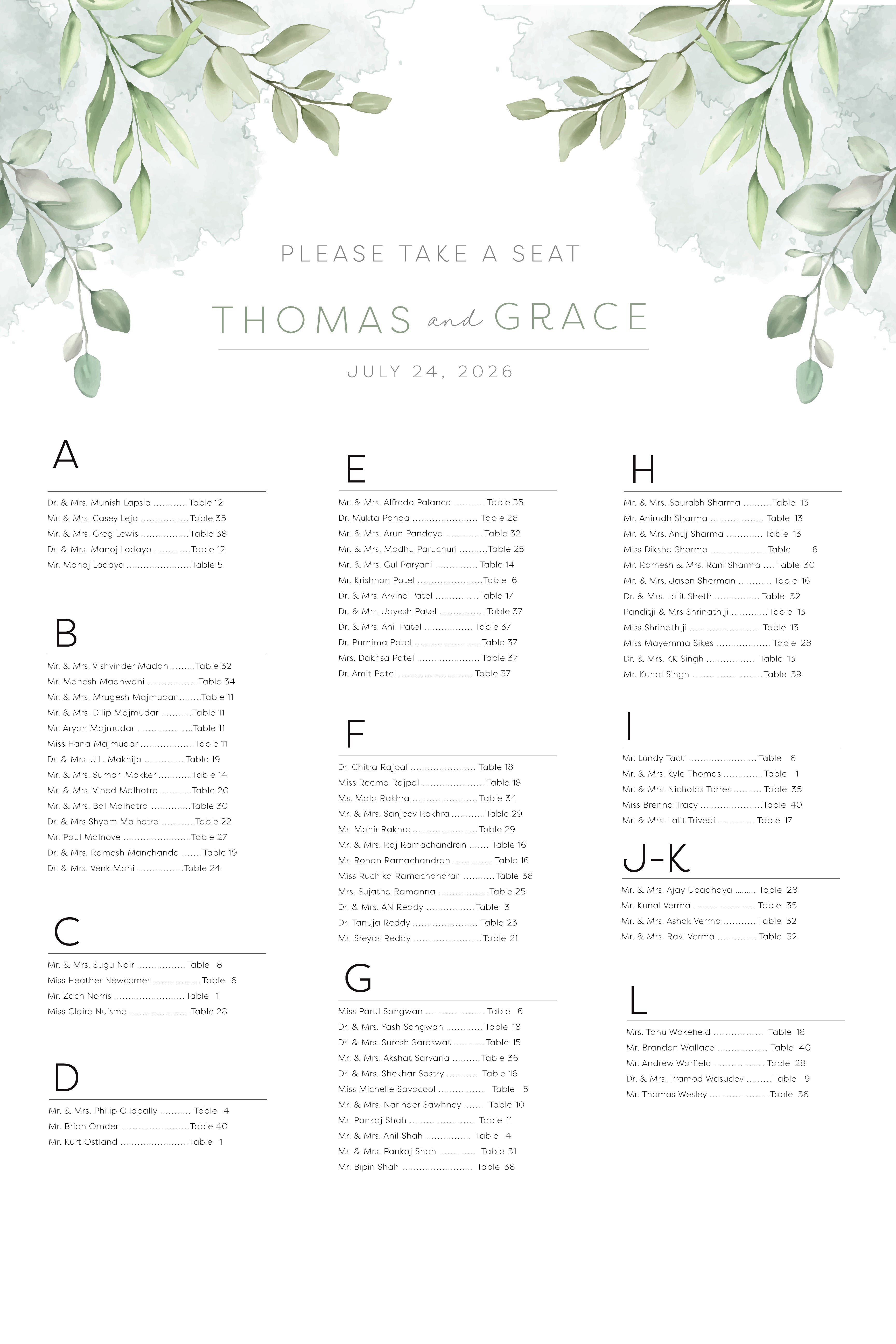 Wedding Seating Chart